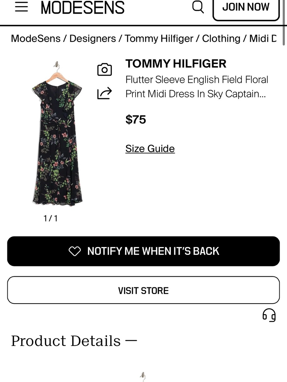 Tommy Hilfiger Flutter Sleeve Floral Midi Wedding Guest Dress in Navy - Picture 2 of 6